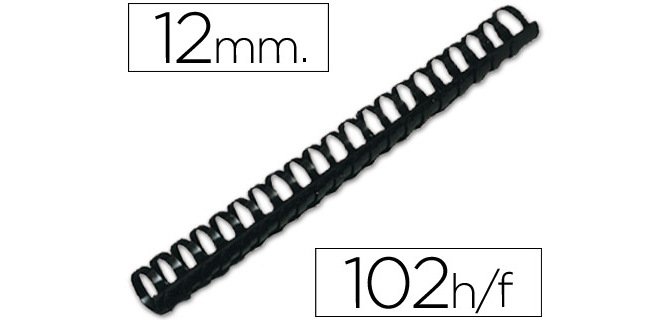 Canutillo q-connect redondo 12 mm plastico negro capacidad 102 hojas caja de 100 unidades