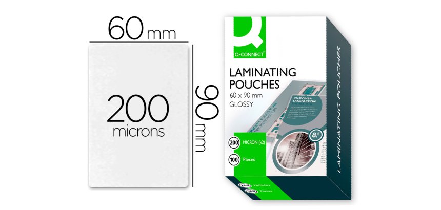 Paquete de 100 fundas de plastificar carnet-nif q-connect 60 x 90 mm 200 micras