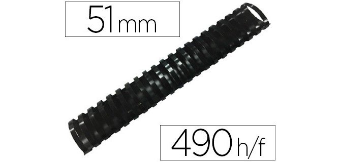 Canutillo q-connect ovalado 51 mm plastico negro capacidad 490 hojas caja de 10 unidades