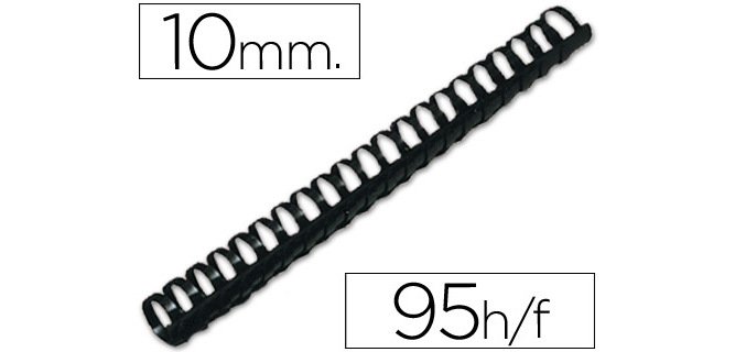 Canutillo q-connect redondo 10 mm plastico negro capacidad 95 hojas caja de 100 unidades