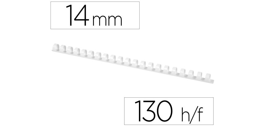 Canutillo q-connect redondo 14 mm plastico blanco capacidad 130 hojas caja de 100 unidades