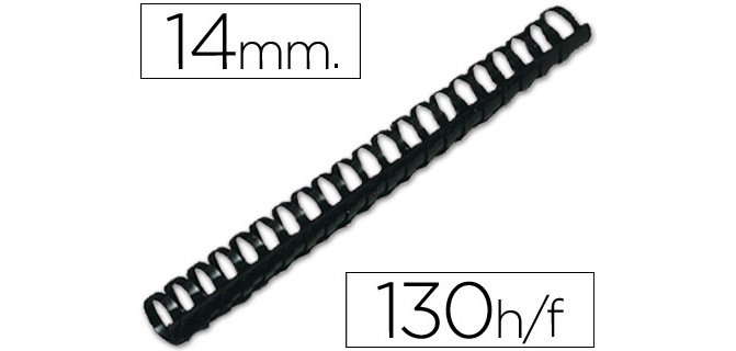 Canutillo q-connect redondo 14 mm plastico negro capacidad 130 hojas caja de 100 unidades