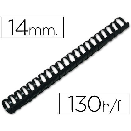 Canutillo q-connect redondo 14 mm plastico negro capacidad 130 hojas caja de 100 unidades