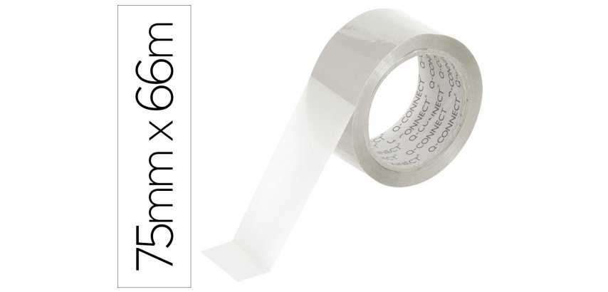 Cinta adhesiva polipropileno 45 micras transparente q-connect 66 m x 75 mm