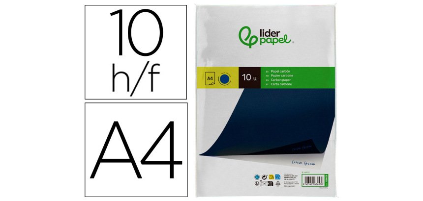 Papel carbon liderpapel azul din a4 bolsa de 10 hojas