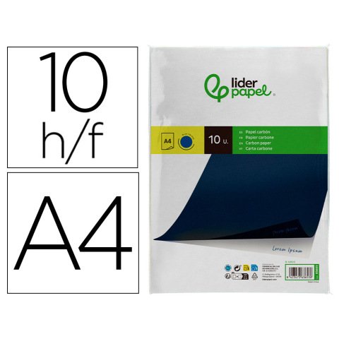 Papel carbon liderpapel azul din a4 bolsa de 10 hojas