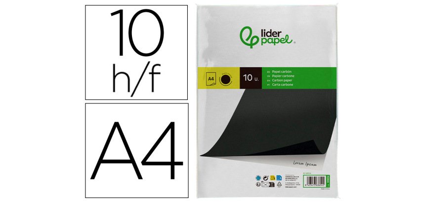 Papel carbon liderpapel negro din a4 bolsa de 10 hojas