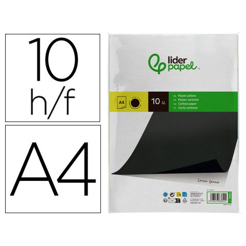 Papel carbon liderpapel negro din a4 bolsa de 10 hojas