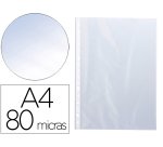 Funda multitaladro q-connect din a4 80 mc cristal caja de 100 unidades