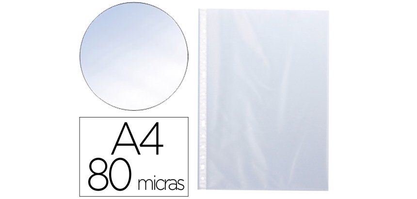 Funda multitaladro q-connect din a4 80 mc cristal caja de 100 unidades