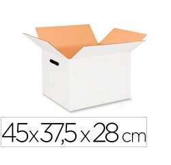 Caja para embalar q-connect americana ultra resistente con asas carton canal doble 7 mm color blanco 450x280x375 mm