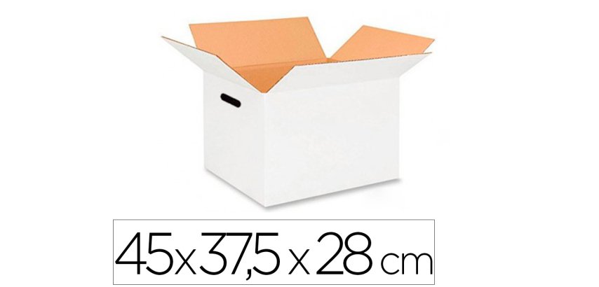 Caja para embalar q-connect americana ultra resistente con asas carton canal doble 7 mm color blanco 450x280x375 mm