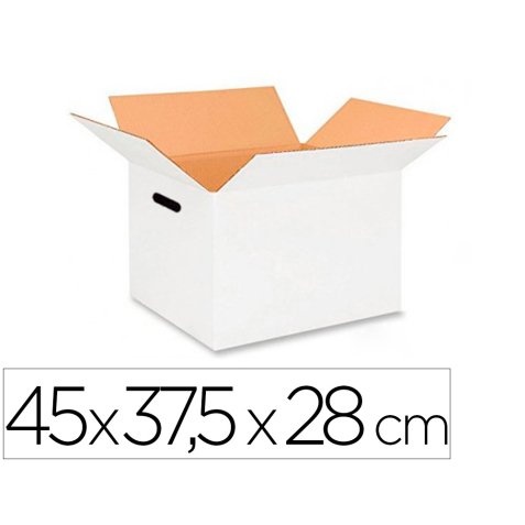 Caja para embalar q-connect americana ultra resistente con asas carton canal doble 7 mm color blanco 450x280x375 mm