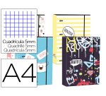 Carpeta liderpapel din a4 forrada con recambio 120 hojas 80gr 5 mm 4 anillas redondas 40 mm cierre goma