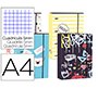 Carpeta liderpapel din a4 forrada con recambio 120 hojas 80gr 5 mm 4 anillas redondas 40 mm cierre goma
