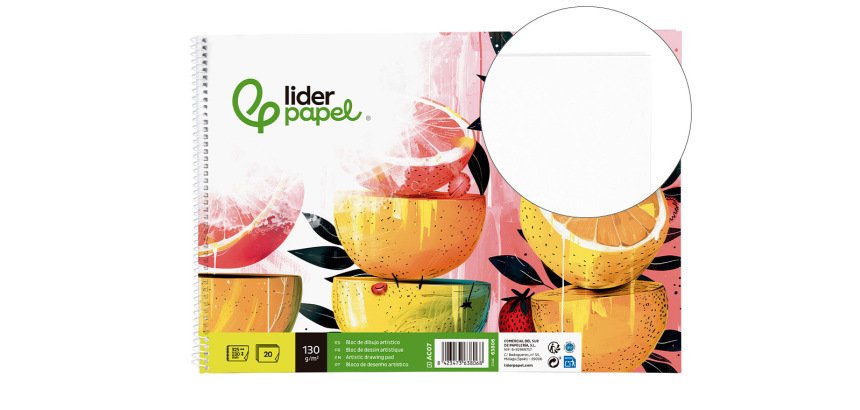 Bloc dibujo liderpapel artistico espiral 230x325mm 20 hojas 130g/m2 sin recuadro sin microperforado