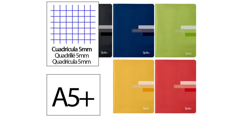 Libreta liderpapel scriptus a5 plus 48 hojas 90gr cuadro 5mm con margen colores surtidos