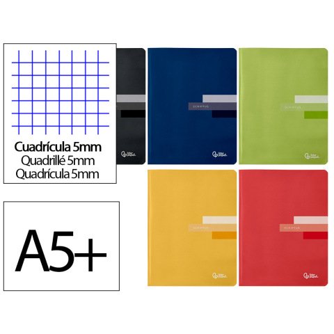 Libreta liderpapel scriptus a5 plus 48 hojas 90gr cuadro 5mm con margen colores surtidos