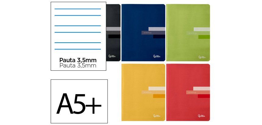 Libreta liderpapel scriptus a5 plus 48 hojas 90gr rayado montessori 3,5mm con margen colores surtidos