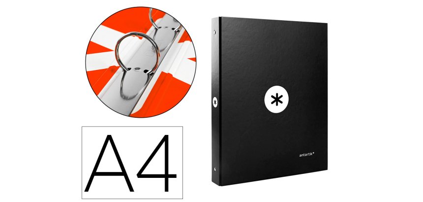 Carpeta antartik a4 forrada 4 anillas 25 mm redondas color negro