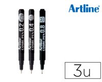 Rotulador artline comic pen calibrado micrometrico negro bolsa de 3 uds 0,2 0,4 0,8 mm