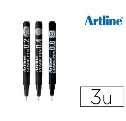 Rotulador artline comic pen calibrado micrometrico negro bolsa de 3 uds 0,2 0,4 0,8 mm