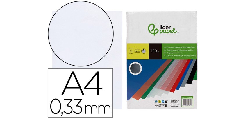 Cubiertas para encuadernar Liderpapel polipropileno A4 0,33 mm translúcida -  Paquete de 150 unidades