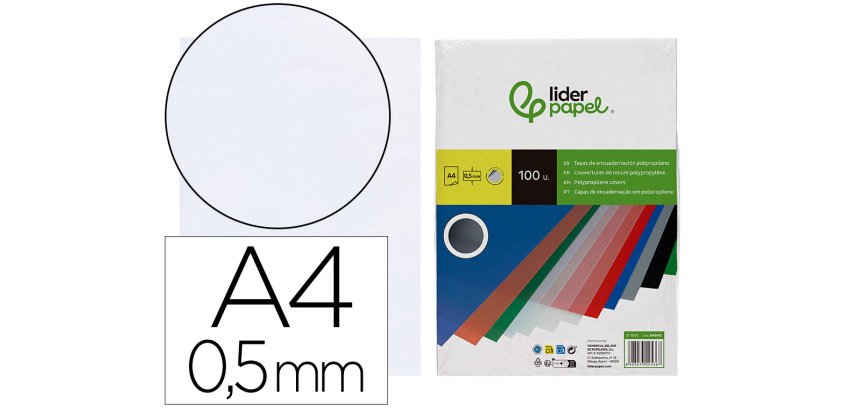 Cubiertas para encuadernar Liderpapel polipropileno A4 0,5mm incoloro translucidas - Paquete de 100 unidades