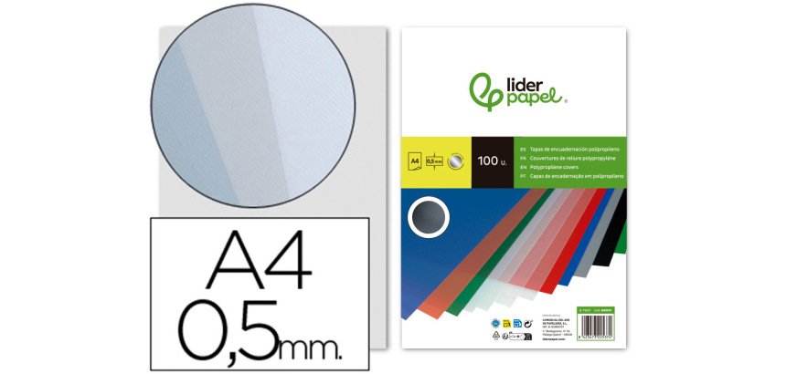 Cubiertas para encuadernar Liderpapel polipropileno A4 0,5 mm ahumada - Paquete de 100 unidades
