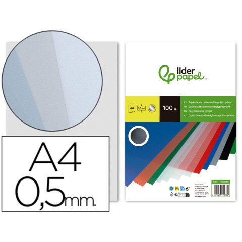 Cubiertas para encuadernar Liderpapel polipropileno A4 0,5 mm ahumada - Paquete de 100 unidades