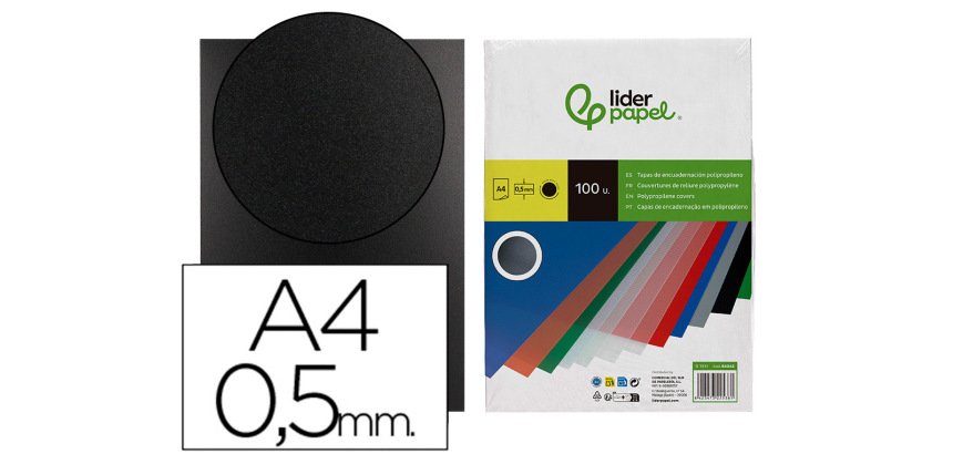 Cubiertas para encuadernar Liderpapel polipropileno A4 0,5mm negro opaco - Paquete de 100 unidades