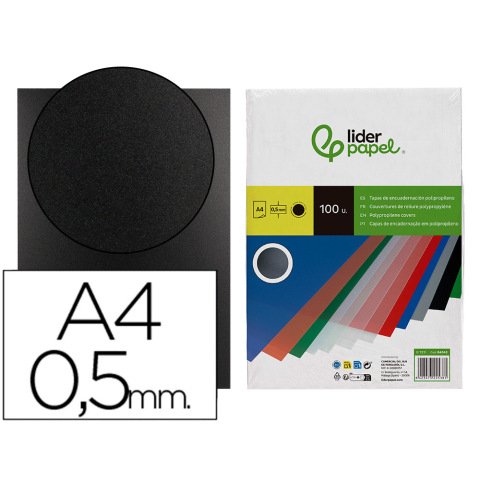 Cubiertas para encuadernar Liderpapel polipropileno A4 0,5mm negro opaco - Paquete de 100 unidades