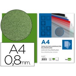 Cubiertas para encuadernar Liderpapel polipropileno A4 0,8mm verde opaco - Paquete de 50 unidades