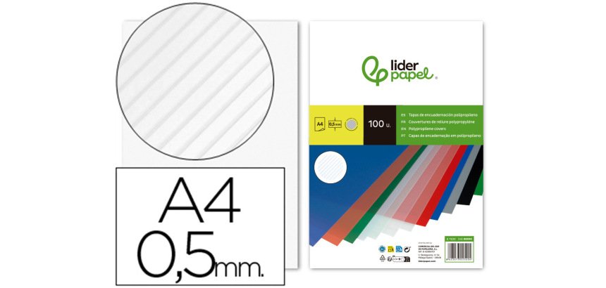 Cubiertas para encuadernar Liderpapel polipropileno rayado A4 0,5mm transparente - Paquete de 100 unidades