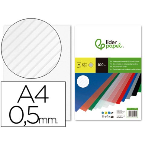 Cubiertas para encuadernar Liderpapel polipropileno rayado A4 0,5mm transparente - Paquete de 100 unidades
