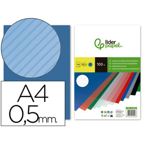 Cubiertas para encuadernar Liderpapel polipropileno rayado A4 0,5mm azul - Paquete de 100 unidades
