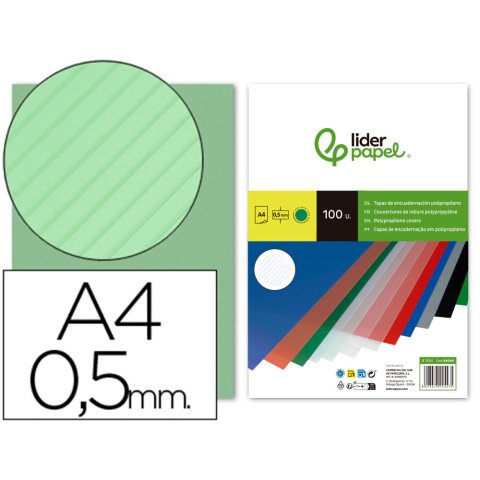 Cubiertas para encuadernar Liderpapel polipropileno rayado A4 0,5 mm verde - Paquete de 100 unidades