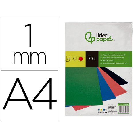 Cubiertas para encuadernar Liderpapel cartón A4 1mm roja - Paquete de 50 unidades