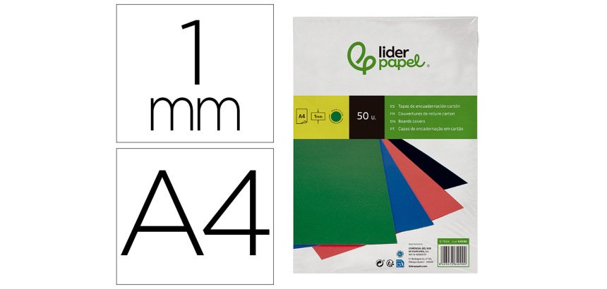 Cubiertas para encuadernar Liderpapel cartón A4 1mm verde - Paquete de 50 unidades