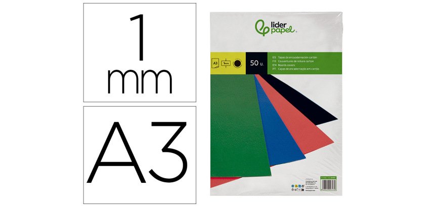 Cubiertas para encuadernar Liderpapel cartón A3 1mm negra - Paquete de 50 unidades