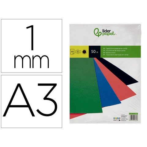 Cubiertas para encuadernar Liderpapel cartón A3 1mm negra - Paquete de 50 unidades