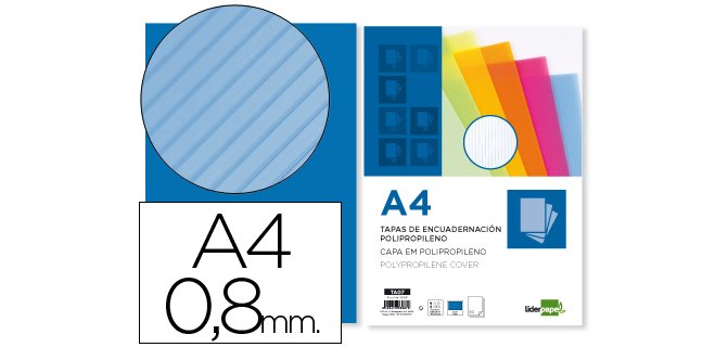 Cubiertas para encuadernar Liderpapel polipropileno ondulado A4 0,8 mm azul - Paquete de 50 unidades