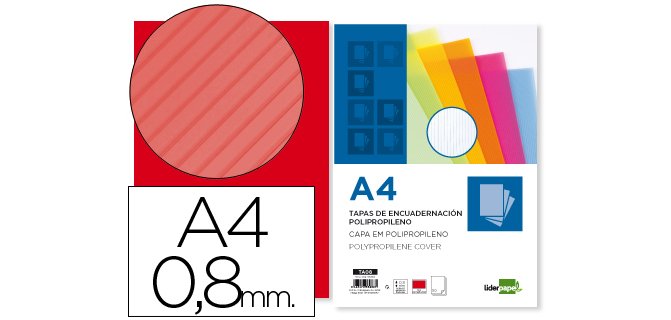 Cubiertas para encuadernar Liderpapel polipropileno ondulado A4 0,8 mm rojo - Paquete de 50 unidades