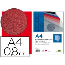 Cubiertas para encuadernar Liderpapel polipropileno A4 0,8mm rojo opaco - Paquete de 50 unidades