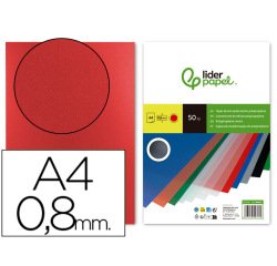 Cubiertas para encuadernar Liderpapel polipropileno A4 0,8mm rojo opaco - Paquete de 50 unidades
