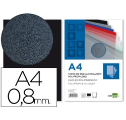 Cubiertas para encuadernar Liderpapel polipropileno A4 0,8mm negro opaco - Paquete de 50 unidades