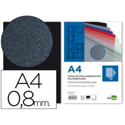 Cubiertas para encuadernar Liderpapel polipropileno A4 0,8mm negro opaco - Paquete de 50 unidades