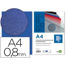 Cubiertas para encuadernar Liderpapel polipropileno A4 0,8mm azul opaco - Paquete de 50 unidades