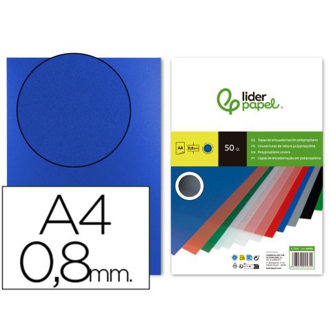Cubiertas para encuadernar Liderpapel polipropileno A4 0,8mm azul opaco - Paquete de 50 unidades