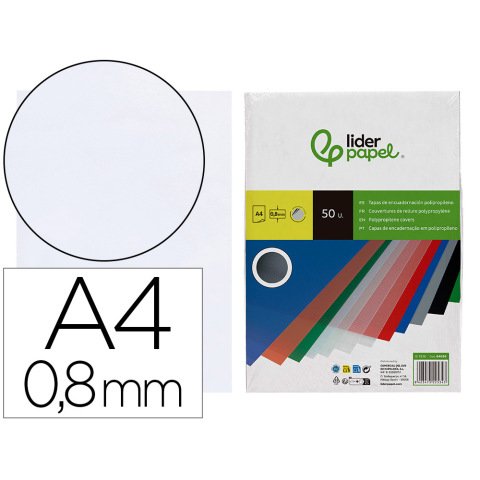 Cubiertas para encuadernar Liderpapel polipropileno A4 0,8mm transparente - Paquete de 50 unidades